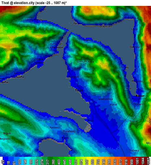 Zoom OUT 2x Tivat, Montenegro elevation map