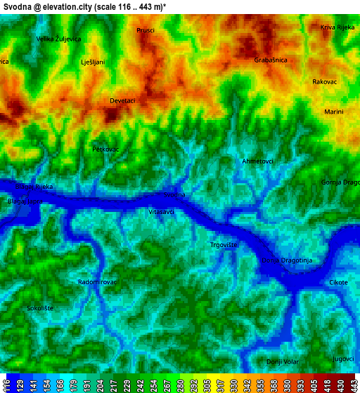 Zoom OUT 2x Svodna, Bosnia and Herzegovina elevation map