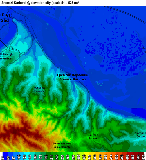 Zoom OUT 2x Sremski Karlovci, Serbia elevation map