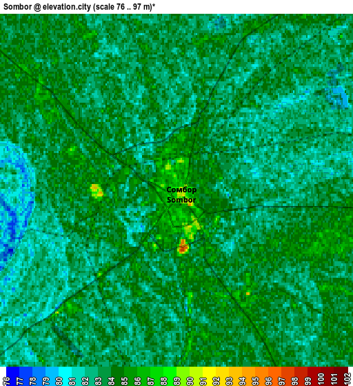 Zoom OUT 2x Sombor, Serbia elevation map