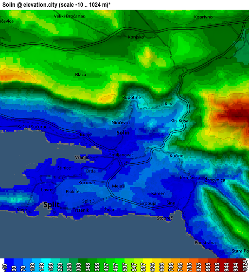Zoom OUT 2x Solin, Croatia elevation map