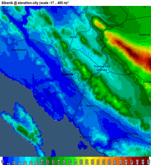 Zoom OUT 2x Šibenik, Croatia elevation map