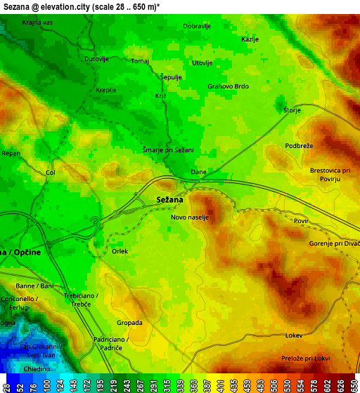 Zoom OUT 2x Sežana, Slovenia elevation map