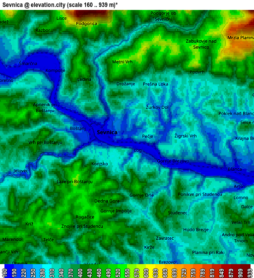 Zoom OUT 2x Sevnica, Slovenia elevation map