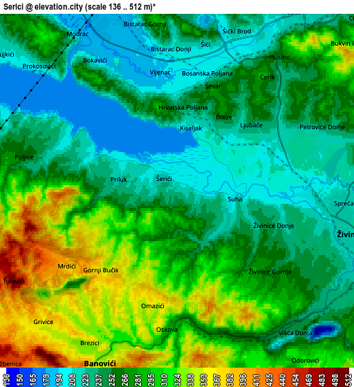 Zoom OUT 2x Šerići, Bosnia and Herzegovina elevation map