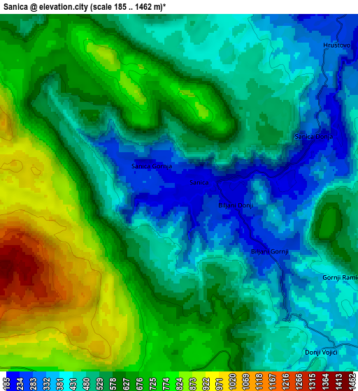 Zoom OUT 2x Sanica, Bosnia and Herzegovina elevation map