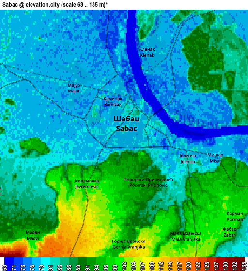 Zoom OUT 2x Šabac, Serbia elevation map