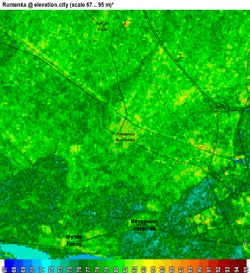 Zoom OUT 2x Rumenka, Serbia elevation map