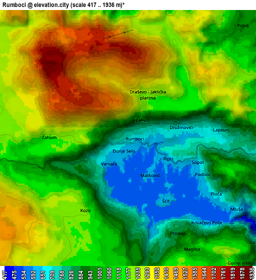 Zoom OUT 2x Rumboci, Bosnia and Herzegovina elevation map