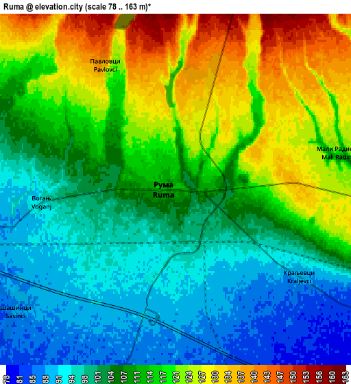 Zoom OUT 2x Ruma, Serbia elevation map