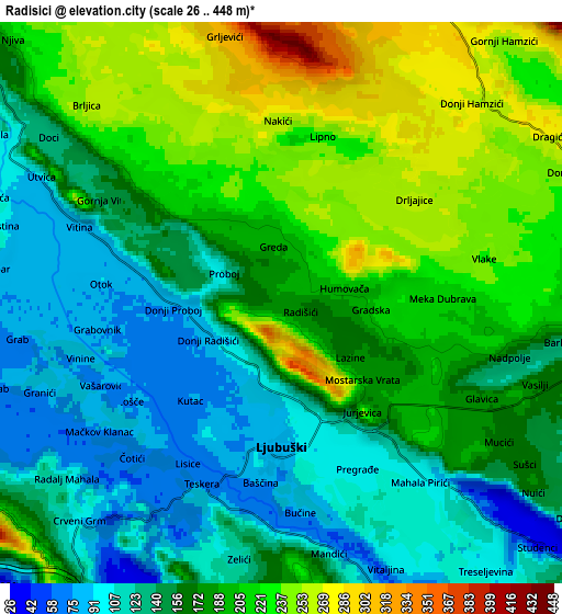 Zoom OUT 2x Radišići, Bosnia and Herzegovina elevation map