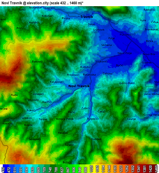 Zoom OUT 2x Novi Travnik, Bosnia and Herzegovina elevation map