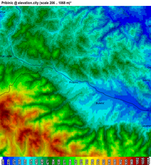 Zoom OUT 2x Pribinić, Bosnia and Herzegovina elevation map