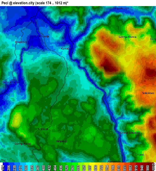 Zoom OUT 2x Peći, Bosnia and Herzegovina elevation map