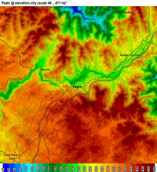 Zoom OUT 2x Pazin, Croatia elevation map