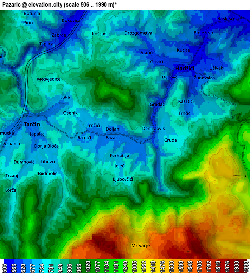 Zoom OUT 2x Pazarić, Bosnia and Herzegovina elevation map