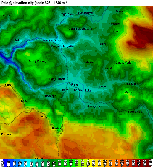 Zoom OUT 2x Pale, Bosnia and Herzegovina elevation map