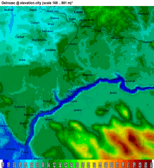 Zoom OUT 2x Ostrožac, Bosnia and Herzegovina elevation map