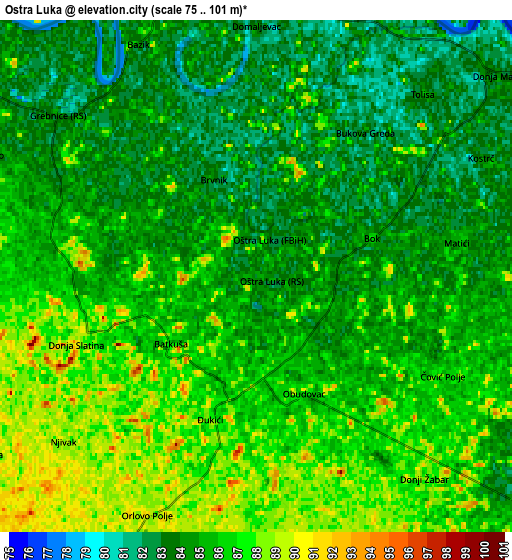 Zoom OUT 2x Oštra Luka, Bosnia and Herzegovina elevation map