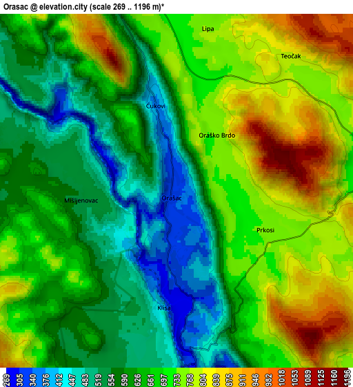 Zoom OUT 2x Orašac, Bosnia and Herzegovina elevation map