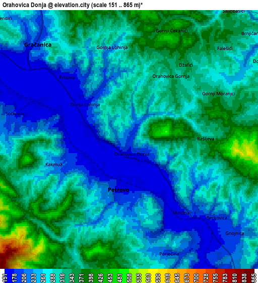 Zoom OUT 2x Orahovica Donja, Bosnia and Herzegovina elevation map