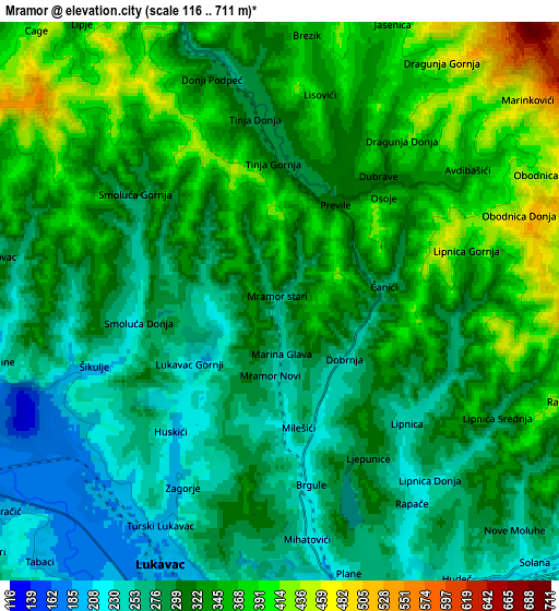 Zoom OUT 2x Mramor, Bosnia and Herzegovina elevation map