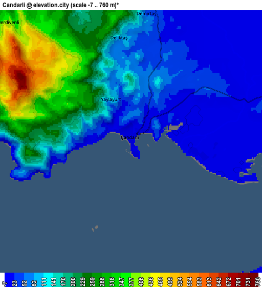 Zoom OUT 2x Çandarlı, Turkey elevation map