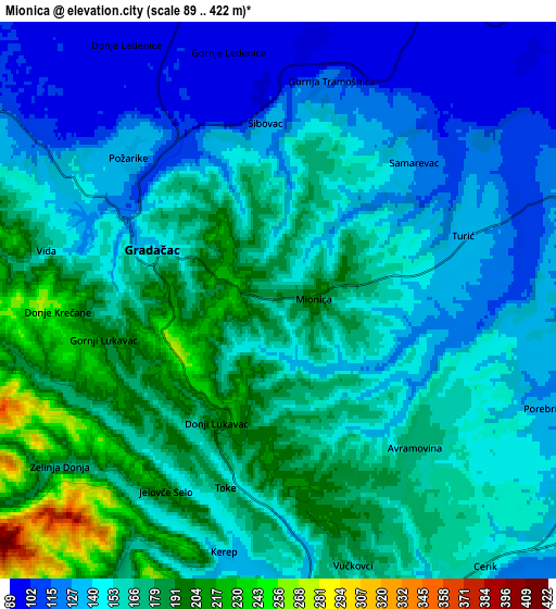 Zoom OUT 2x Mionica, Bosnia and Herzegovina elevation map