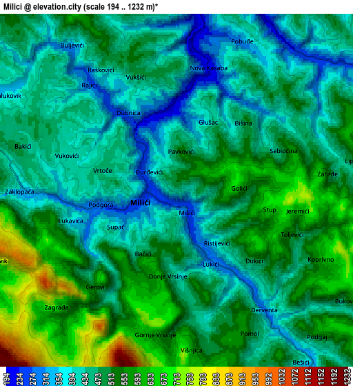 Zoom OUT 2x Milići, Bosnia and Herzegovina elevation map