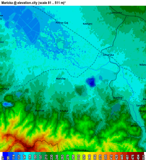 Zoom OUT 2x Marićka, Bosnia and Herzegovina elevation map