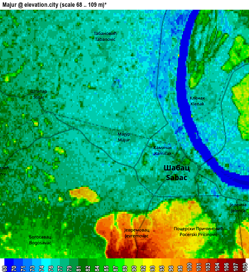 Zoom OUT 2x Majur, Serbia elevation map