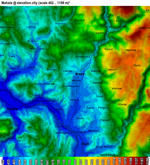 Zoom OUT 2x Mahala, Bosnia and Herzegovina elevation map