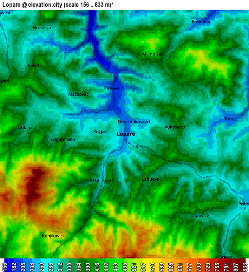 Zoom OUT 2x Lopare, Bosnia and Herzegovina elevation map