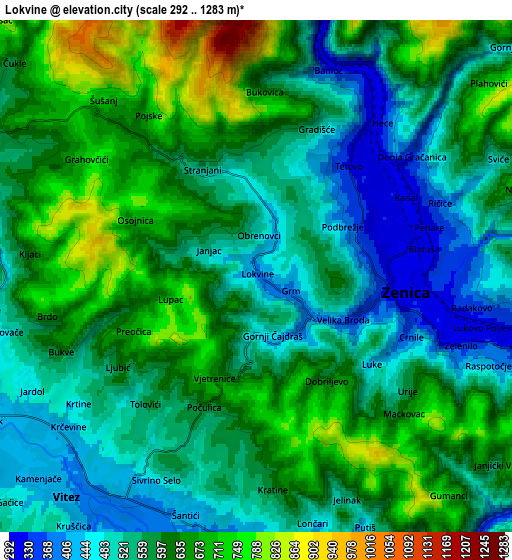 Zoom OUT 2x Lokvine, Bosnia and Herzegovina elevation map