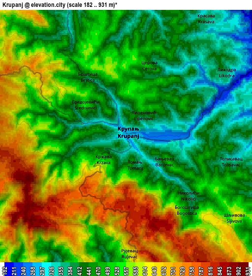 Zoom OUT 2x Krupanj, Serbia elevation map