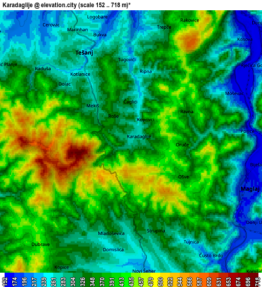 Zoom OUT 2x Karadaglije, Bosnia and Herzegovina elevation map