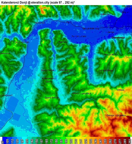 Zoom OUT 2x Kalenderovci Donji, Bosnia and Herzegovina elevation map