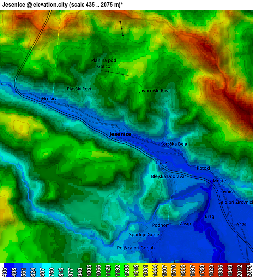 Zoom OUT 2x Jesenice, Slovenia elevation map