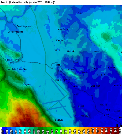 Zoom OUT 2x Izačić, Bosnia and Herzegovina elevation map