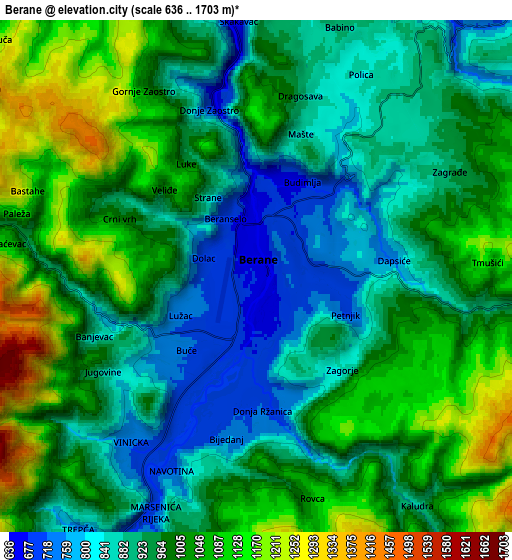 Zoom OUT 2x Berane, Montenegro elevation map