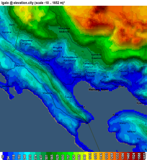 Zoom OUT 2x Igalo, Montenegro elevation map