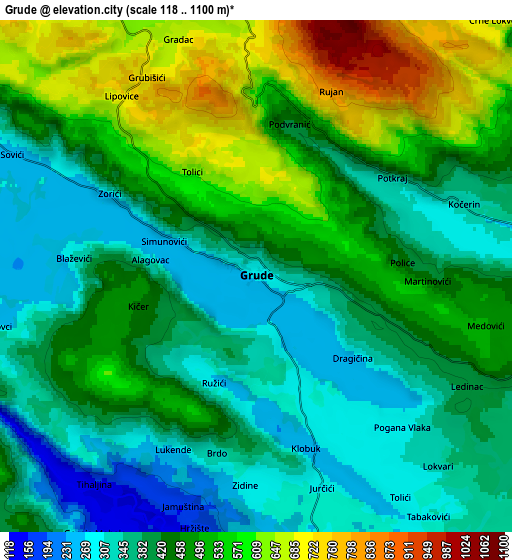 Zoom OUT 2x Grude, Bosnia and Herzegovina elevation map