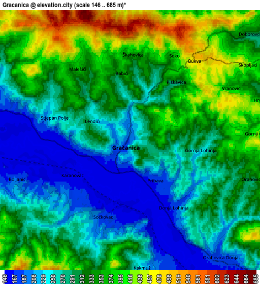 Zoom OUT 2x Gračanica, Bosnia and Herzegovina elevation map