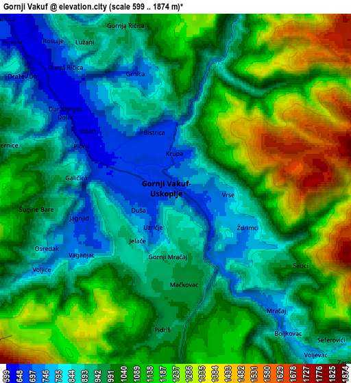Zoom OUT 2x Gornji Vakuf, Bosnia and Herzegovina elevation map