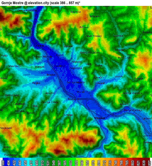 Zoom OUT 2x Gornje Moštre, Bosnia and Herzegovina elevation map