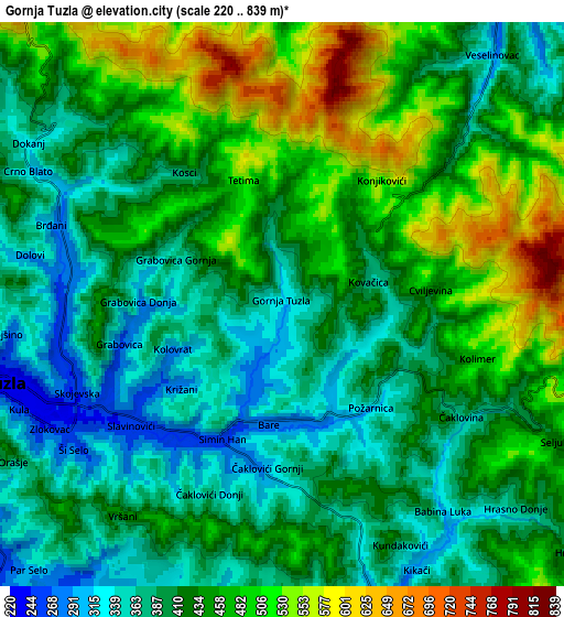 Zoom OUT 2x Gornja Tuzla, Bosnia and Herzegovina elevation map
