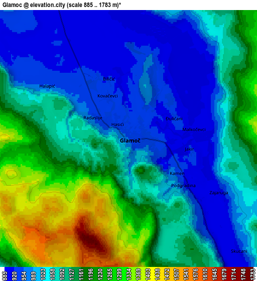 Zoom OUT 2x Glamoč, Bosnia and Herzegovina elevation map