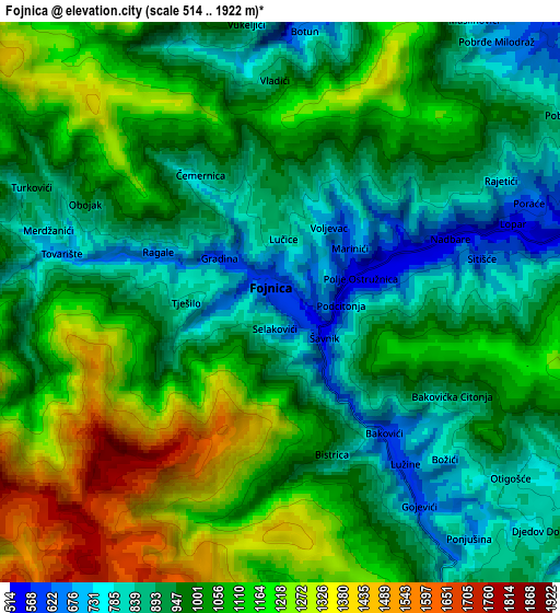 Zoom OUT 2x Fojnica, Bosnia and Herzegovina elevation map