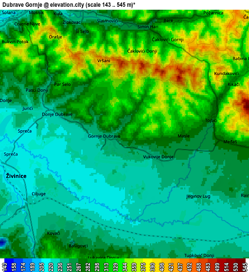 Zoom OUT 2x Dubrave Gornje, Bosnia and Herzegovina elevation map