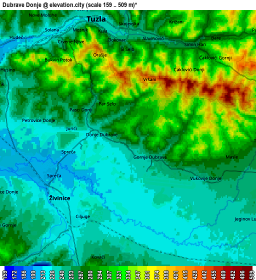 Zoom OUT 2x Dubrave Donje, Bosnia and Herzegovina elevation map